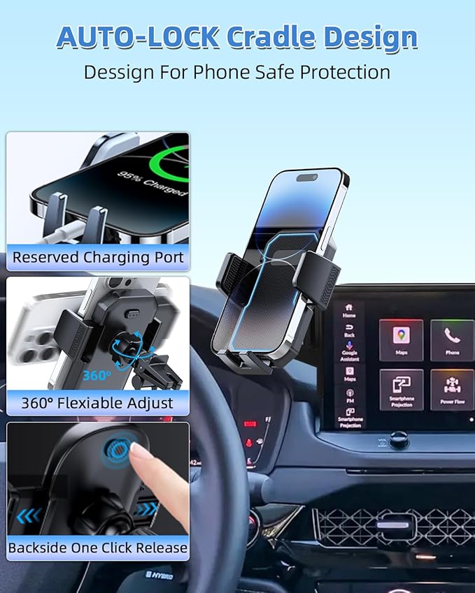 PZK Car Phone Holder for 2023-2025 2026 Honda Accord Hybrid Sport /-L/EX-L/Touring/Prime (Only for 12.3-inch Screen) Auto Lock Car Phone Mount with Stroage Box Not Affect Vent (Not Fit for LX/EX/SE)