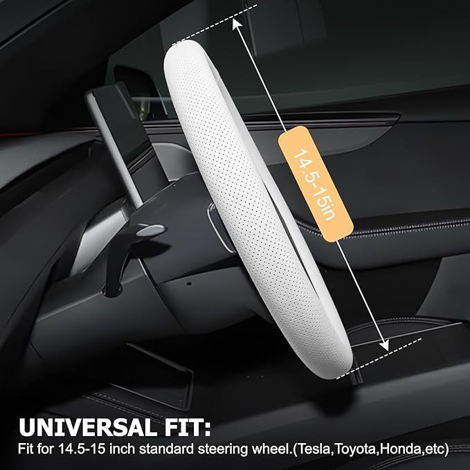 Microfiber Leather Universal 14.5-15 inch Steering Wheel Cover,Easy to Install Non-Slip Breathable Steering Wheel Protector White