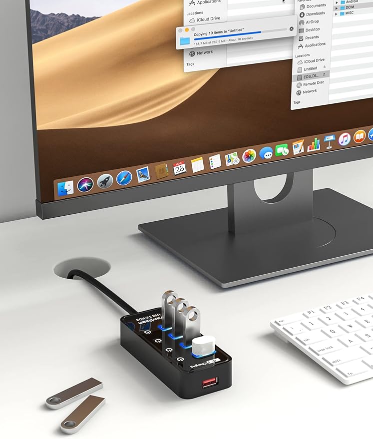 vantisan Powered USB 3.0 Hub, USB Extension 4-Port USB Hub Splitter (4 USB 3.0 Data Ports+1 Smart Charging Port) with 5V/3A Powered Adapter and Individual ON/Off Switches