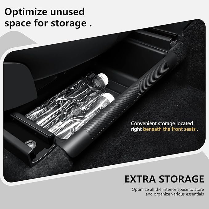 2PCS Under Seat Storage Box for Tesla Model Y 2024, TPE Storage Tray Box with Lid for Model Y 2020-2025 (2025-2026 New Model Y Juniper Can only be installed on rear of front seats (under)