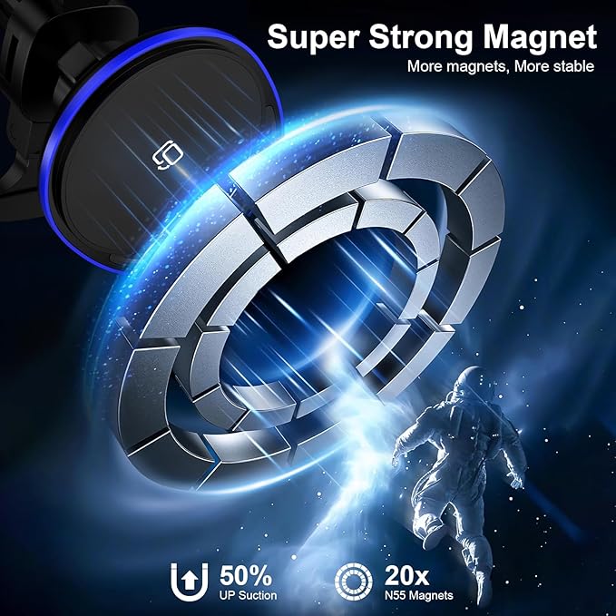 15W Magnetic Wireless Car Charger, MagSafe Car Mount Charger Fast Air Vent Car Phone Holder Charger for Samsung Galaxy S26 Ultra S26 S25 FE S25 Ultra S24 iPhone 17e 17 Pro Max 17 16e 16 Pro 15 Pro Max