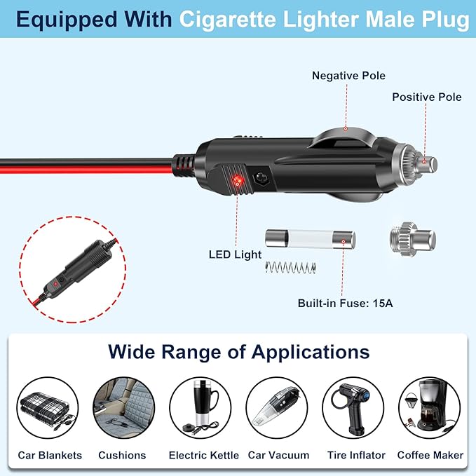 Qidoe Cigarette Lighter Splitter,300W 4-Socket Car Charger Adapter with Dual PD30W Type C & QC18W USB，12V/24V Car Splitter Adapter with Independent Switches & LED Voltage Display for All Car Devices