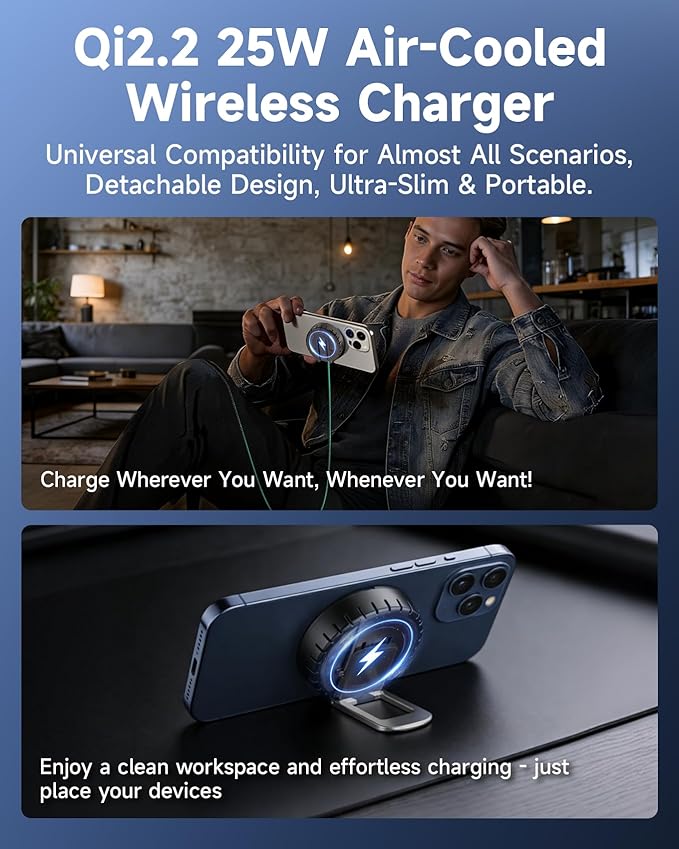 Qylastic Qi2.2 Certified 25W for MagSafe Car Charger & Holder with Air-Cooling Tech, Magnetic Wireless Charger Mount for iPhone 17/16/15/14/13/12, Fits Samsung Galaxy S25
