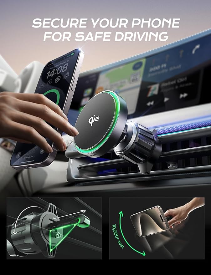 LISEN for Qi2 15W MagSafe Car Mount Charger, Super Fast Magnetic Wireless Car Charger ＆ Air Vent/Dashboard Magsafe Charger Car Mount，Qi2 MagSafe Charger Fits iPhone 16 Pro Max Plus 15 14 13 12