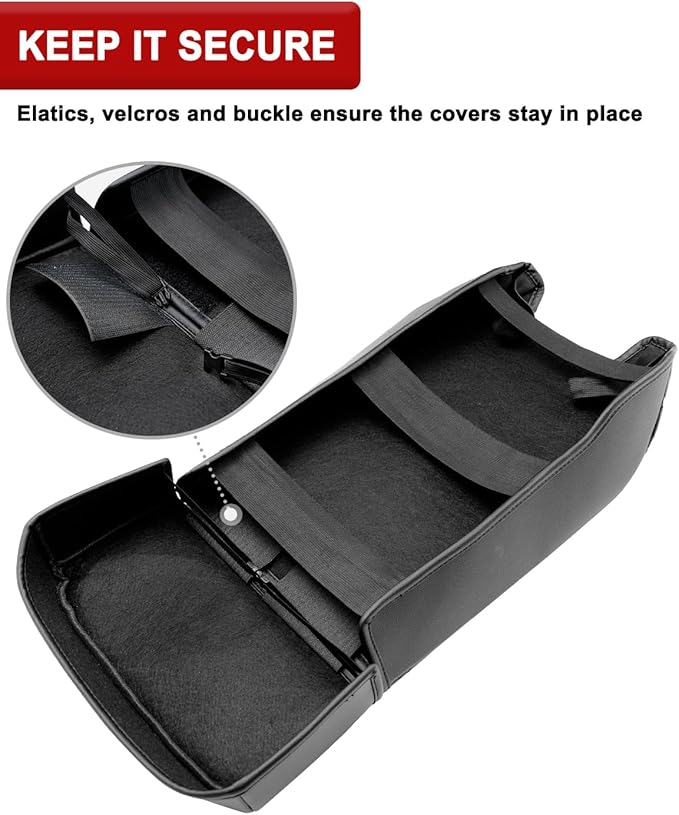 KBH Center Console Armrest Cover for Ford F250 F350 F450 F550 2017-2022, F150 2015-2020, Expedition 2018-2024, Bucket Seat, PU Leather Cushion Pad, Black (Armrest & Cup Holder Cover Set)