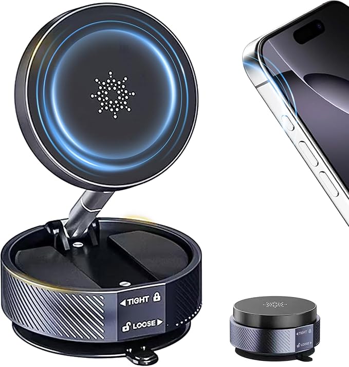 Vacuum Magnetic Car Phone Holder,360° Adjustable Vacuum Suction Cup Phone Mount for MagSafe Cell Phone Holders for Your Car/Gym/Mirror Mount for iPhone & Android