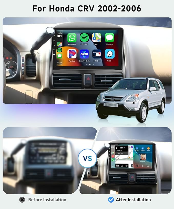 8 CORE 4G+64G Car Stereo Radio for Honda CRV 2002-2006 with Wireless CarPlay Android Auto, 9 Inch 1280 * 720P IPS Touch Screen Head Unit Android 13 GPS WiFi Bluetooth 32-Band DSP SWC HD Camera