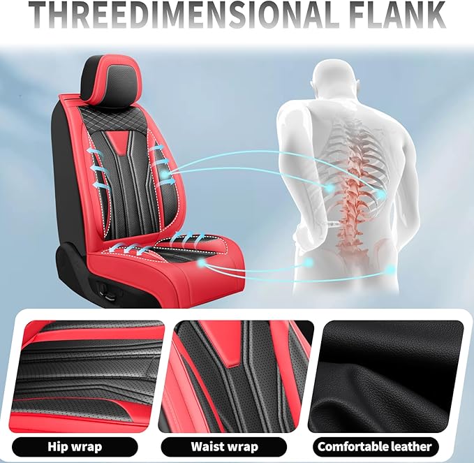 Fit Tucson Car Seat Covers Premium Leather for Hyundai Tucson 2010-2025 2026. Waterproof， Breathable, Scratch-Resistant & All-Weather Seat Cushion Protector (Front Seat, Red&Black)
