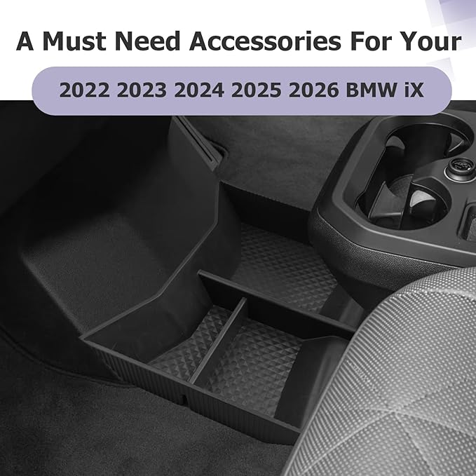LUWU 2025 2026 B MW iX Lower Center Console Organizer for 2022-2026 iX xDrive45 xDrive60 M70 Accessories Armrest Console Storage Box Armrest Organizer Insert Tray Glove Organizer Tray TPE Material