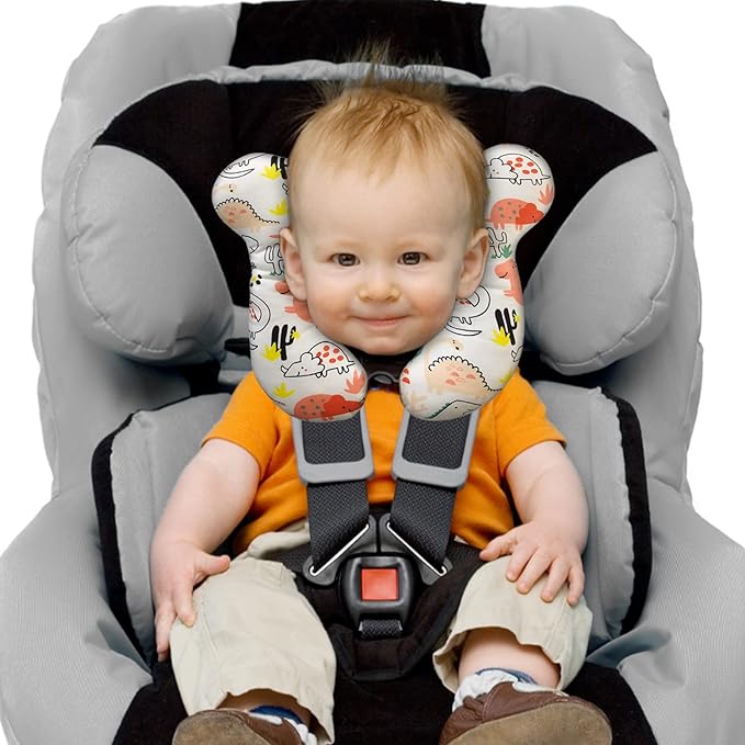 Baby Travel Pillow, Infant Kid's Cushion Soft and Skin Friendly for Car Seat, Pushchair and Stroller (Red Dinosaur)