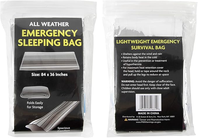 Mylar Emergency Thermal Blanket Sleeping Bag for Survival (2 Pack), Thick Reusable Mylar Space Blankets Bulk 84"L x 36"W Emergency Foil Blankets for Camping, Warmth, Runners, Spa, First Responders