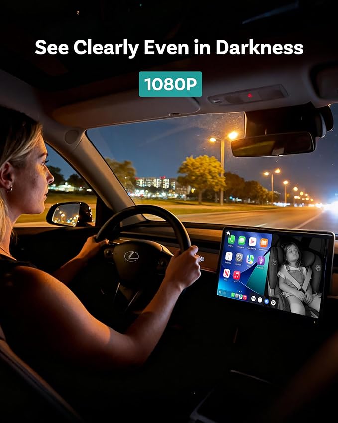 OTTOCAST Cabin Care Adapter 2026,2-in-1 Baby Car Camera & Wireless CarPlay Adapter-No Extra Screen Needed,1080P Car Baby Monitor for No-Glow Night Vision,150°Wide Angle,Plug&Play(No Android Support)