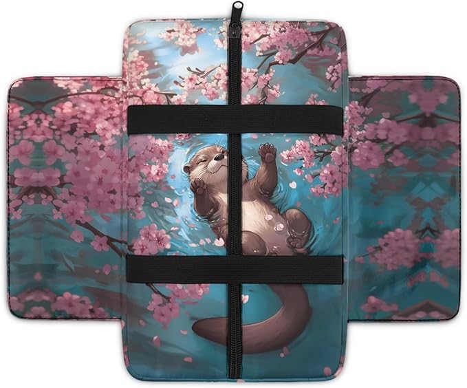 Car Center Console Cover Memory Foam Car Armrest Cushion, Cherry Blossoms Otter Print Middle Console Covers Armrest Pad & Center Console Protector for Truck Auto SUV