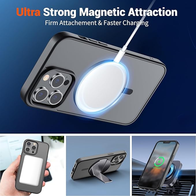 SUPFINE Magnetic for iPhone 13 Pro Max Case (Compatible with MagSafe) (Military Grade Drop Protection) Translucent Matte Shockproof Phone Cover,Black