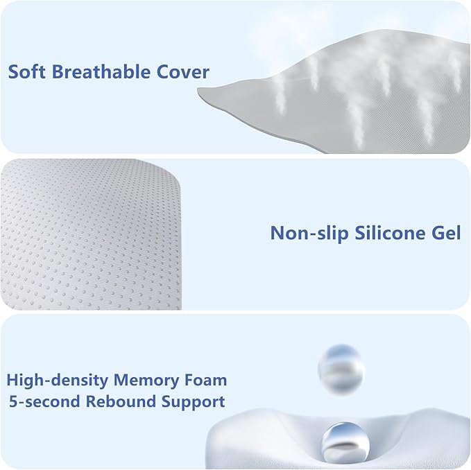 Car Seat Cushion with Neck Pillow & Lumbar Support Back Sciatica Tailbone Pain Relief Car Pillows Ergonomic Memory Foam Back Support for Driving Seat Office Chair Wheelchair 3 Pcs Grey