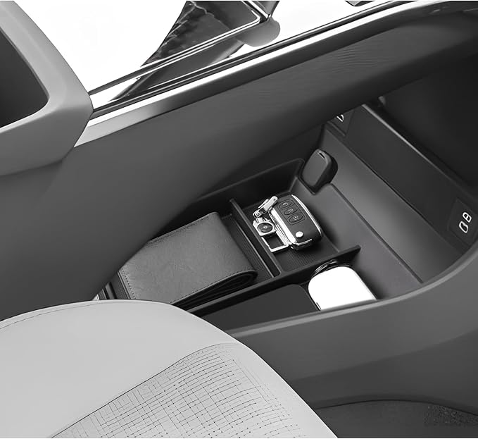 LUWU Lower Console Organizer Compatible with 2023 2024 2025 Toyota bZ4X & 2023 2024 2025 Subaru Solterra Accessories Armrest Console Secondary Storage Box Insert Tray Silicon Material Black