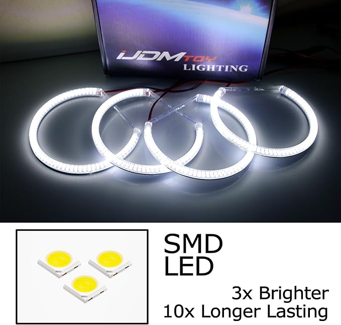 iJDMTOY 7000K Xenon White 264-SMD LED Angel Eyes Halo Ring Lighting Kit Compatible With BMW E36 E46 3 Series E39 5 Series E38 7 Series (Fit Xenon Trim ONLY)