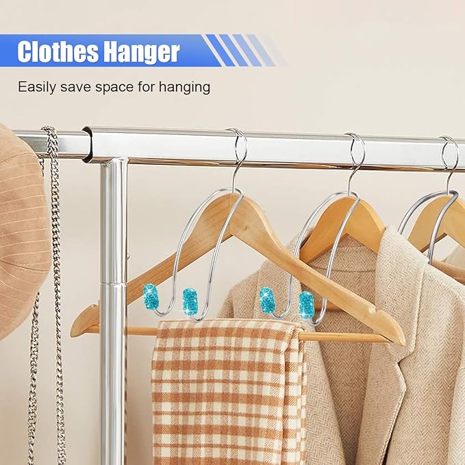 2PCS Car Headrest Hook Hangers, Bling Stainless Steel Car Backseat Holder, Strong Car Headrest Storage Hooks, Universal Car Organizers Accessories for Coats Umbrellas Grocery Handbags (Blue)
