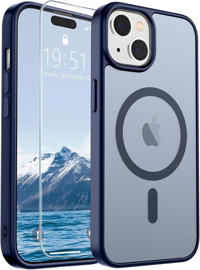 SUPFINE Magnetic for iPhone 15 Case (Compatible with MagSafe) (Military Grade Drop Protection) Slim Translucent Matte Shockproof with Anti-Fingerprint Phone Case, Navy Blue