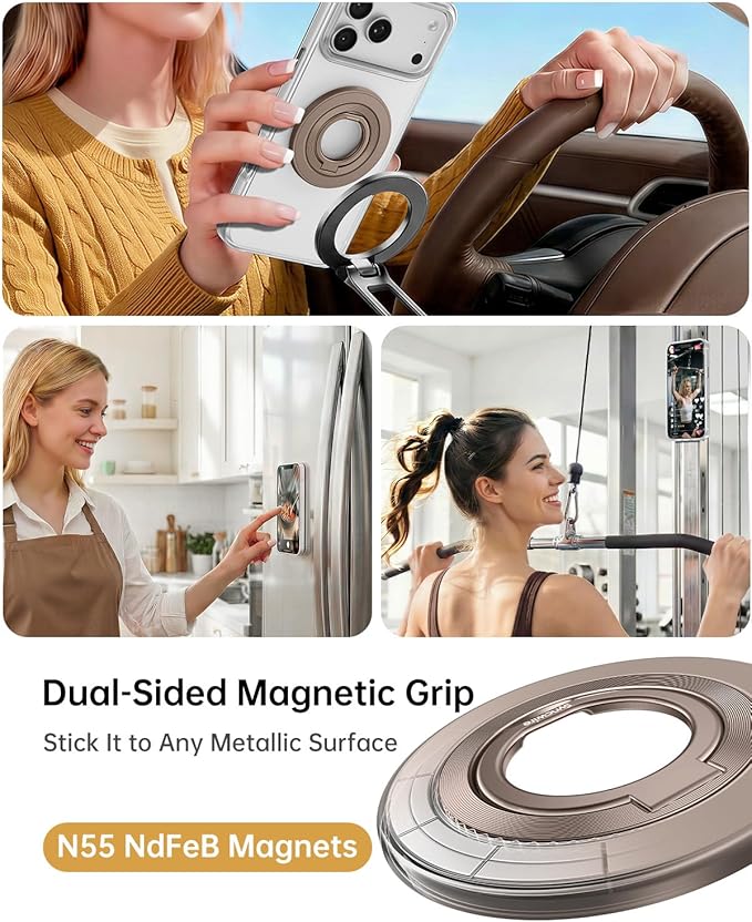SYNCWIRE Magnetic Phone Ring Holder for MagSafe, 360° Rotation Cell Phone Grip Stand Finger Ring Kickstand Two-Sided Magnet Compatible with iPhone 17 Pro Max 16 15 14 13 12 MagSafe Accessories