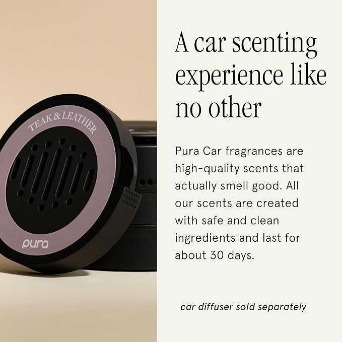 Pura Car Scent Refill - Fragrance for Pura Car Diffuser - Clean & Safe Luxury Diffuser Scent - Long-Lasting Fragrance for 30 Days of Aroma - Teak & Leather