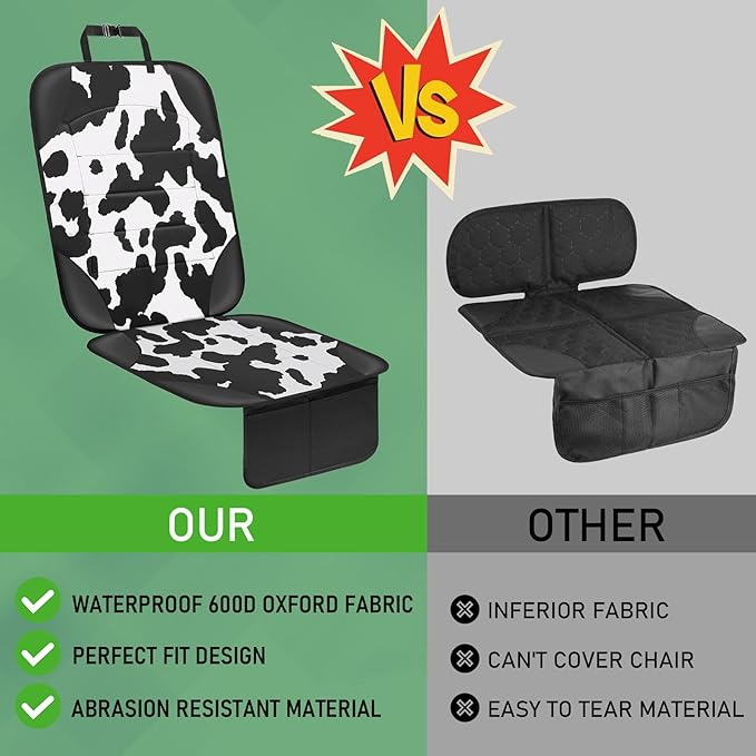 Siivton Car Seat Protector for Child Car Seat,Waterproof Car Seat Cover with Thick Padding, Non-Slip Backing, Protects Fabric & Leather Seats, 2 Mesh Storage Pockets(Cow Print)