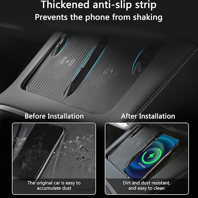TOPABYTE 3PCS Center Console Accessories for Tesla Model Y 2021-2024 and Model 3 2021-2023 Cup Holder Insert, Screen Edge Protector Frame, Silicone Wireless Charger Mat, Black