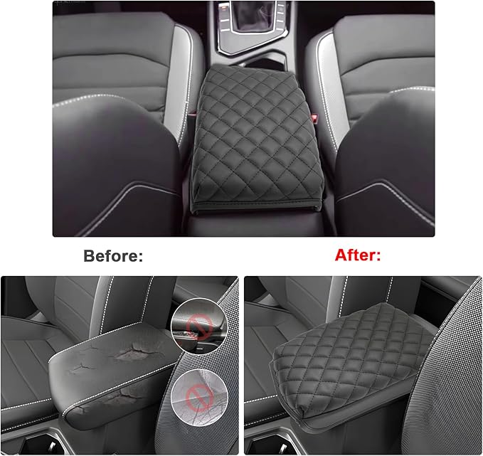 SXCY for 2024 2025 2026 VW Taos Armrest Cover for Volkswagen Taos 2024 2025 2026 Accessories 2022 2023 2024 2025 2026 Taos Center Console Cover 2024-2026 Taos Middle Console Cover (Black Leather Pad)