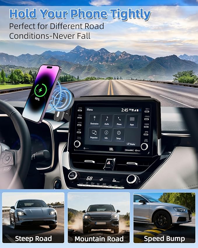 PZK Car Phone Mount for 2019-2025 2026 Toyota Corolla/Corolla Hatchback/Corolla Cross 2022-2025 2026 Accessories 8-inch Screen Magnetic 15W Fast Wireless Charging Car Phone Holder Not Affect Vent
