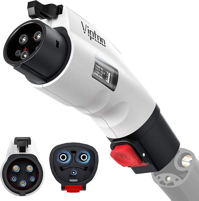 VIPTOO Tesla to J1772 Adapter 60A 250V AC — NACS EV Charging Connector with Digital Display for Tesla Wall/Destination/Mobile Charger, Fast & Safe Charging (White)