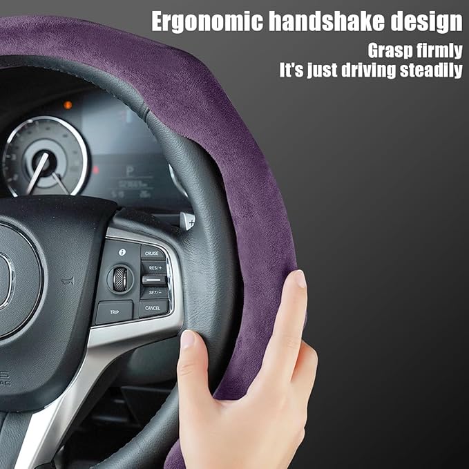 Mandark Car Steering Wheel Cover, Suede Sport Vehicle Steer Wheel Protector Fitting 15 Inch, Non-Slip Comfortable Automotive Interior Decoration Accessories, Universal for Most Cars (Purple)