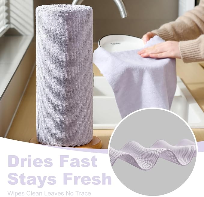 Jessy Home 2 Roll Reusable Paper Towels,100 Sheets Tear Away Microfiber Cleaning Cloth, Lint Free Cleaning Rags for Kitchen, Dishcloth,Household Cleaning Supplies