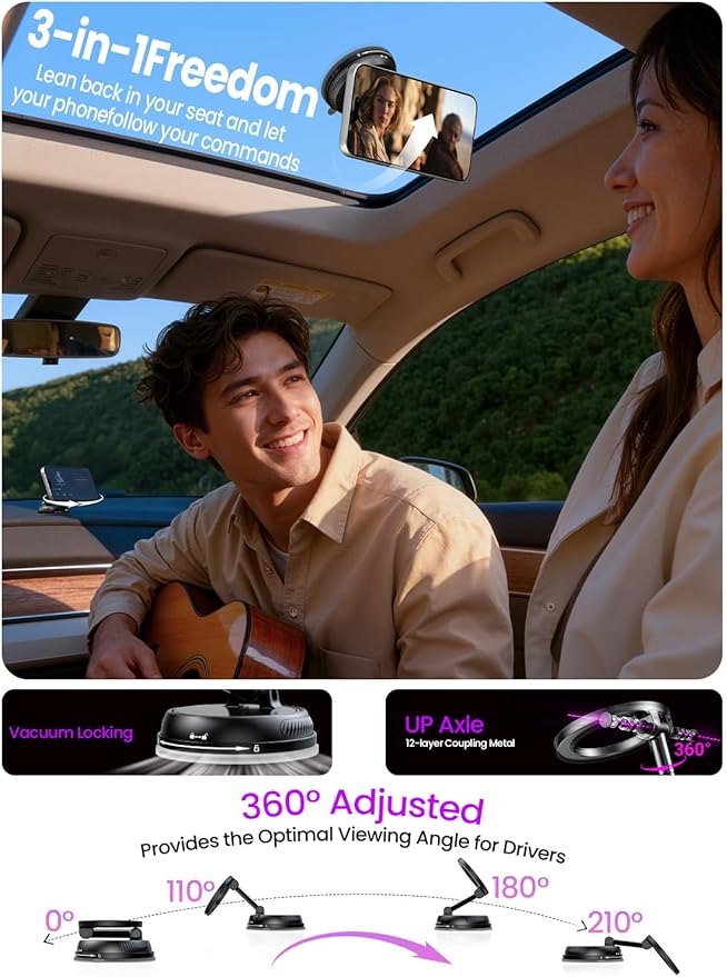 Car Phone Holder for Magsafe,[122+LBS Strongest Suction & 2400gf Magnetic],360° Adjustable,Phone Holders for Your Car,Car Phone Mount,Car Accessories for Your Car/Gym/Mirror Mount for iPhone&Android