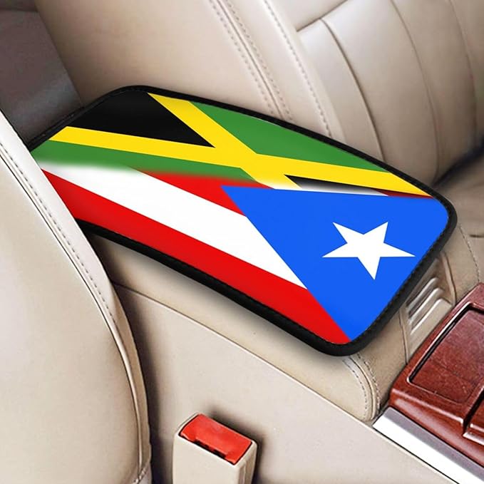 Puerto Rico Jamaica Jamaican Flag Auto Center Console Armrest Cover Car Handrail Box Cushion Pad Mat Universal Fit Most Vehicle Sedan Truck SUV Soft Comfort Decor Accessories
