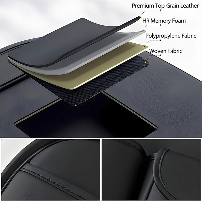 2 Pack Universal Premium Leather Foldable Car Backseat Organizer with Table Tray, Car Seat Back Protector with Garbage Bag Touch Screen Pad Holder, Car Kick Mats with Tissue Box (Black)