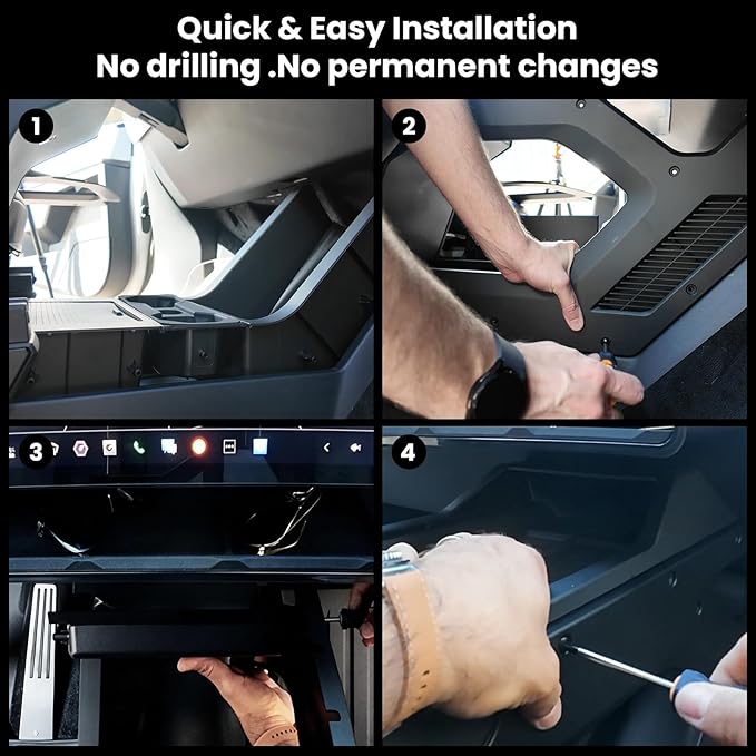 Cyber Truck Center Console Organizer 2023–2026, Custom Fit Double-Layer Tray Insert Storage System, Interior Black Lower Center Console Storage Box Cyber Truck Accessories 2025