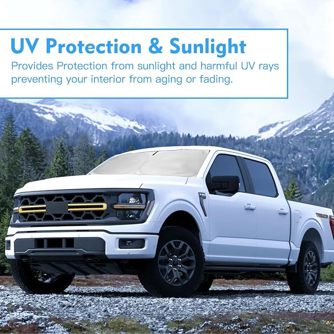 Windshield Sun Shade Custom Fit Ford F150 2021-2026 F-150 (Lariat, King Ranch, Platinum, XL XLT Limited Raptor) Truck Window Sunshade Cover Sun Visor Protector Heat Shield Pickup Accessories