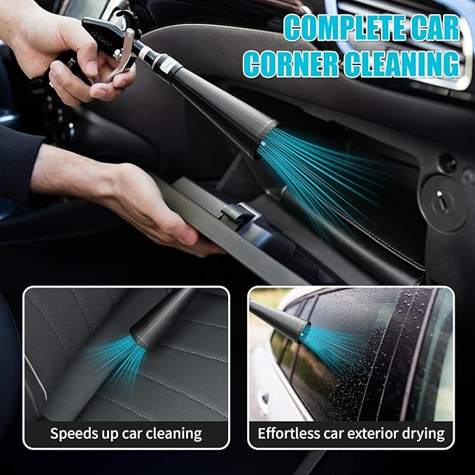 High Pressure Car Cleaning Gun with 2 Nozzles & Brush, Air Blow Gun for Interior Detailing, Dry Cleaning Tool for Dust Removal, Works with Air Compressor Only (No Water Needed)
