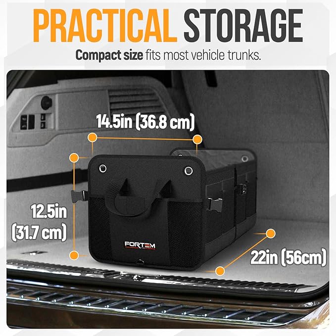 FORTEM Trunk Organizer For SUV Car Organizer and Storage, Collapsible Multi-Compartment Storage Bag Car Accessories for Women Men, 1680D Oxford, Non Slip Bottom, Adjustable Straps, Soft Cover (65L)