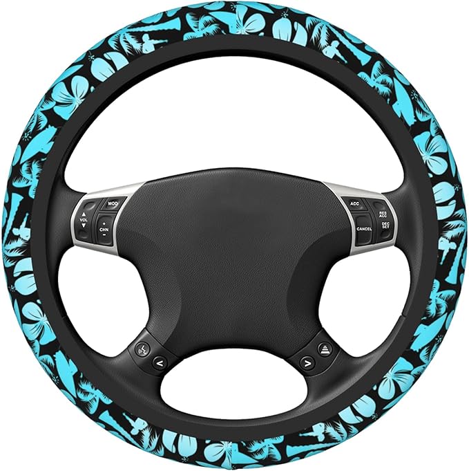 Palm Car Steering Wheel Cover for Women Surfer with Tree Men Stretch Cloth Anti-Slip Wrap Protector Case Fit Universal Auto Accessories Decor Sweat Absorption 14-15 Inch