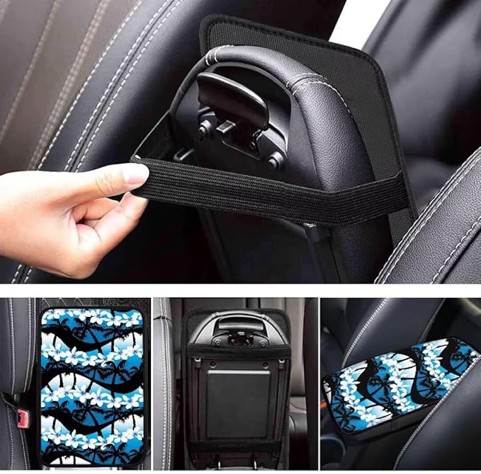 Coldinair Palm Tree Car Center Console Pad Ocean Wave Plumeria Soft Armrest Protector Cover Universal Fit for Most Vehicle,SUV,Truck,Car Interior Accessories Decor