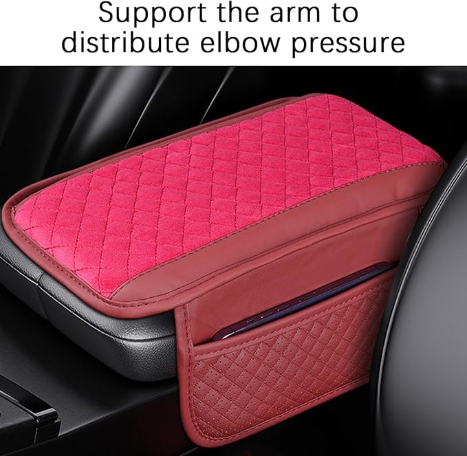 Car Center Console Cover, Leather Vehicle Armrest Cushion Pad with 2 Storage Bags, Auto Interior Middle Console Storage Box Protector Accessories, Universal for SUV, Sedan, Truck (Red)