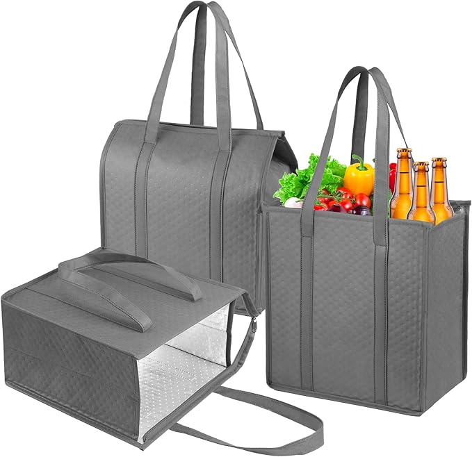 Insulated Grocery Bags with Zippered top Frozen Food Shopping Groceries Travel Insulated Tote Cooler Thermal Bags