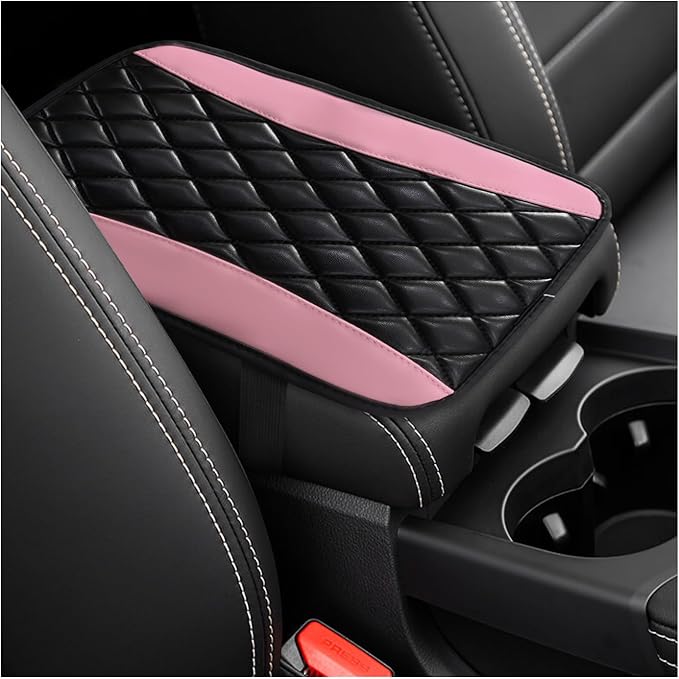 Car Center Console Cushion Pad, Universal Leather Waterproof Armrest Seat Box Cover, Comfortable Auto Armrest Cover Protector, Car Interior Decor Accessories for Most Vehicles (Pink)