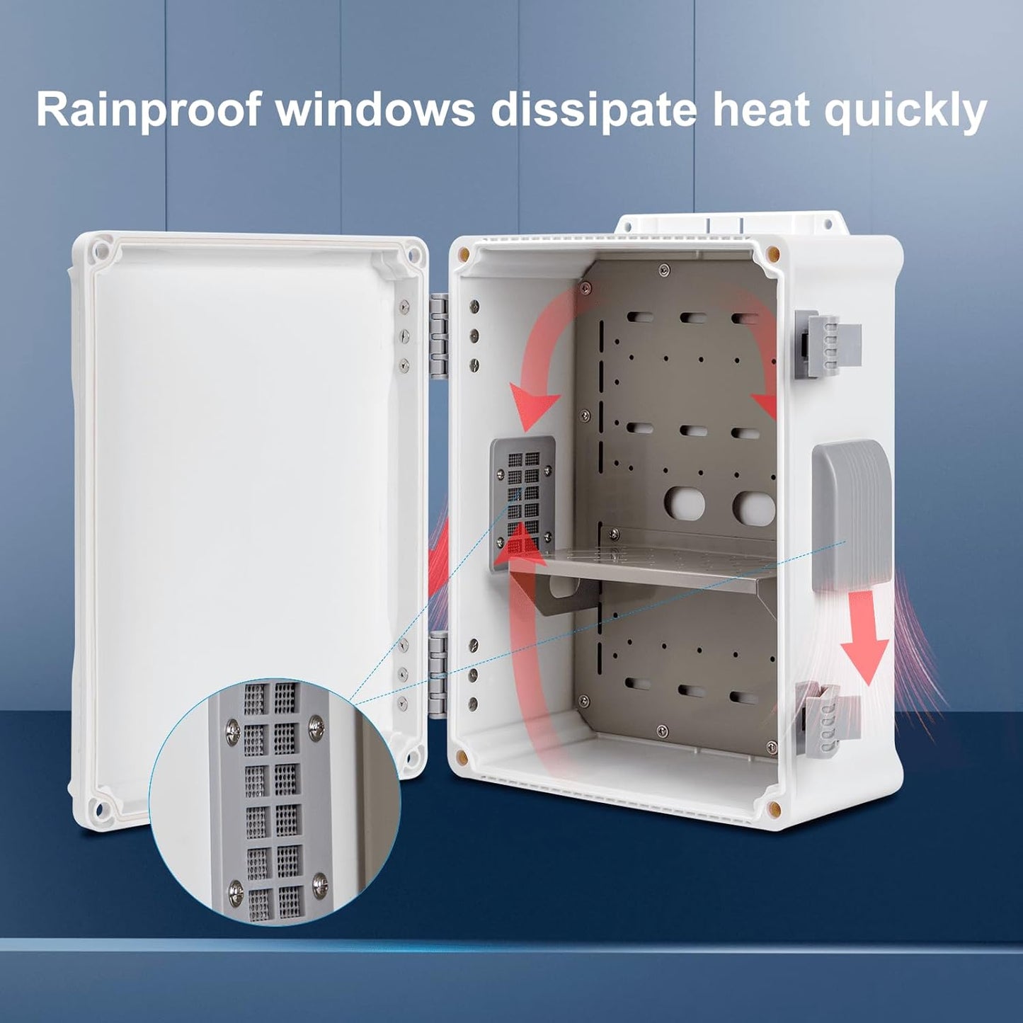 Outdoor Electrical Junction Box, ABS Water Resistant Enclosure with Internal Mounting Panel & Hinged Cover (12.6" H x 9.4" L x 5.7" W)