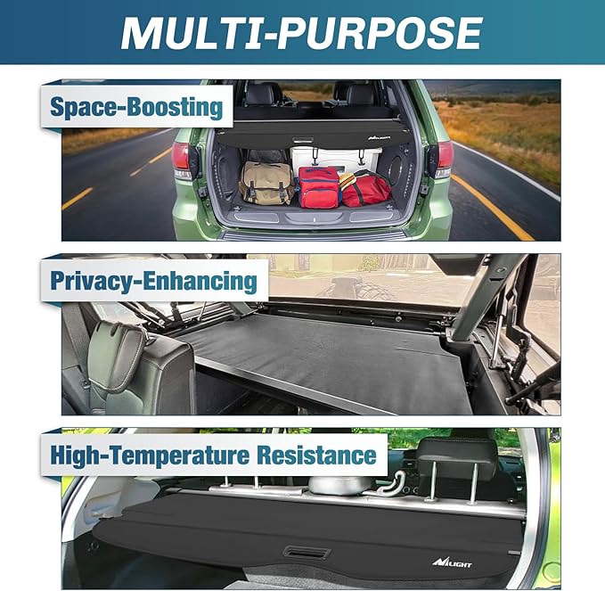 Nilight Trunk Cargo Cover for Jeep Grand Cherokee Accessories 2011-2021, Retractable Security Shade Rear Cargo Cover, with Trunk Storage Net, 1-Pack