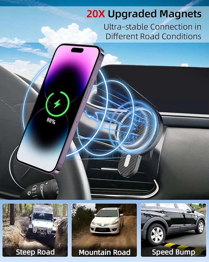PZK Car Phone Mount for Mazda CX-30 CX30 2019-2022 2023 2024 2025 Accessories Custom Air Vent Car Phone Mount Magnetic 15W Fast Wireless Charger Hands Free 360° Rotation Phone Automobile Cradles