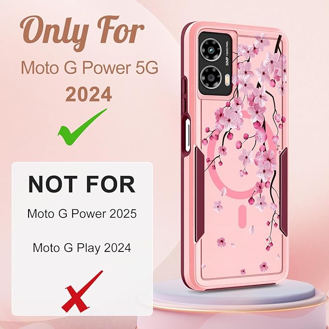for Moto G Power 5G 2024 Case - Compatible with MagSafe Women Girls Cute Magnetic Phone Cover Girly Kawaii Flower Blossom Heavy Duty Shockproof Design for Motorola Moto G Power 5G 2024 Cases