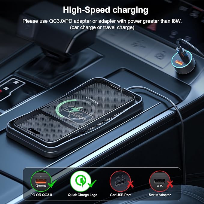 Wireless Car Charger,LOOSAU 15w Fast Charger Car Wireless Chargers Charging pad Non Slip Car Wireless Phone Charger for iPhone 17/16/15/14/13/12 Pro Max, for Samsung S23 S22 S20 Android