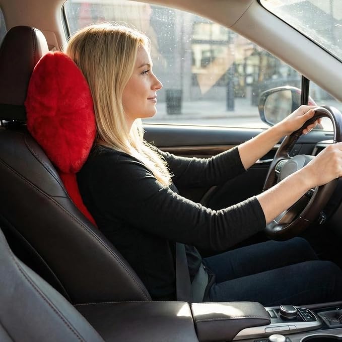 Macarrie 2 Pcs Car Neck Pillow Plush Butterfly Bow Car Headrest Pillow Comfortable Seat Neck Support Cute Head Rest Accessories for Driving Travel Driver Chair Girl Style Interior Decor (Red)